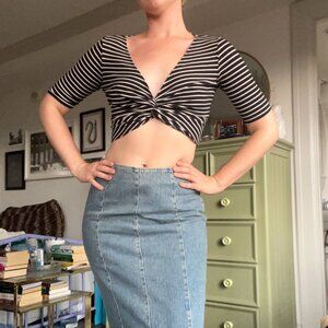 Reformation black and white striped twisted crop top